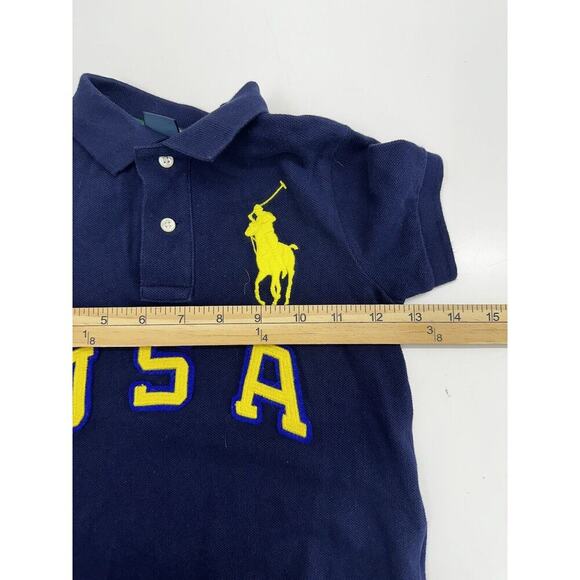 Polo Ralph Lauren Boys Polo Size 3/3T Blue Short Sleeve Navy Yellow USA Pony VTG - Picture 6 of 9